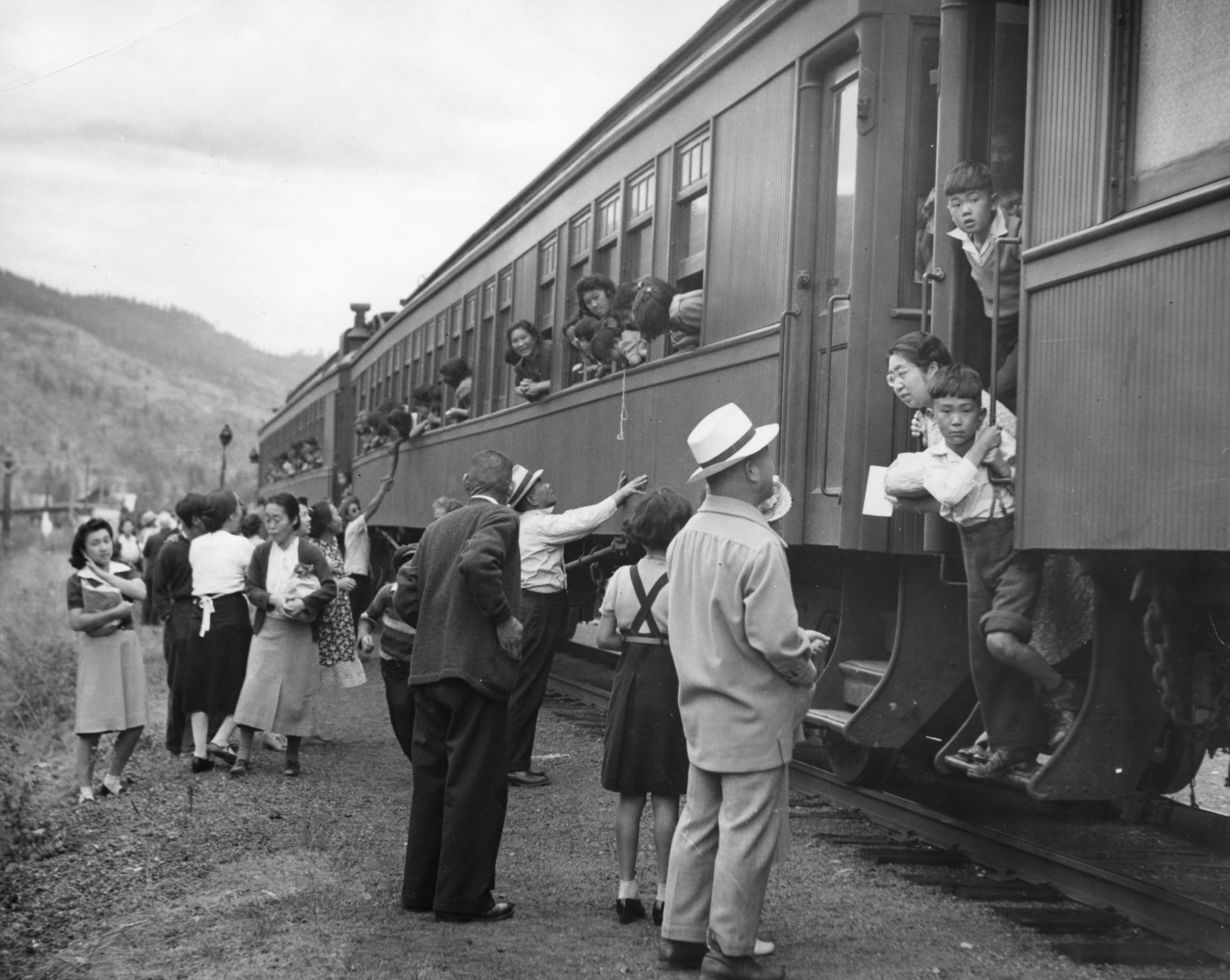 Displaced Japanese Canadians leaving the Vancouver area by train